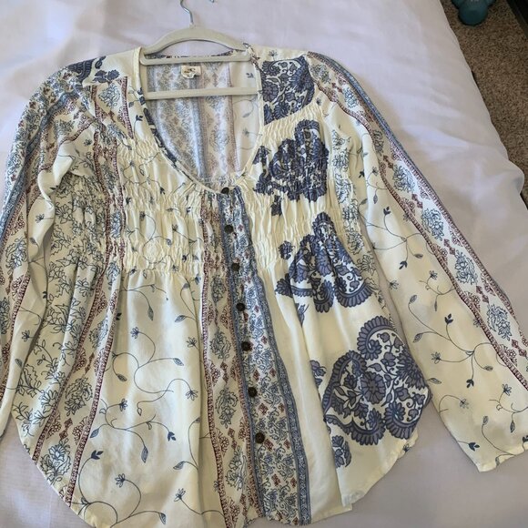 O'Neil Ladies Small Cream and Blue Boho Long Sleeve Top - Picture 4 of 10